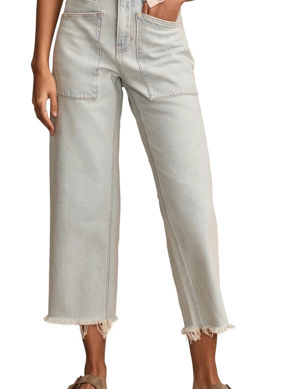 Lucky Brand Legend Patch Pocket High Rise Wide Leg Jeans 8/29 Light Wash Raw Hem